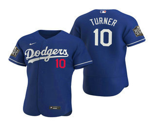 Men Los Angeles Dodgers #10 Justin Turner Royal 2020 World Series Authentic Flex Nike Jersey->los angeles dodgers->MLB Jersey